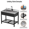 Karl Home 41.7 in. Freestanding  Stainless Steel Utility Sink with Towel Rack and Storage Shelf - 4 of 4