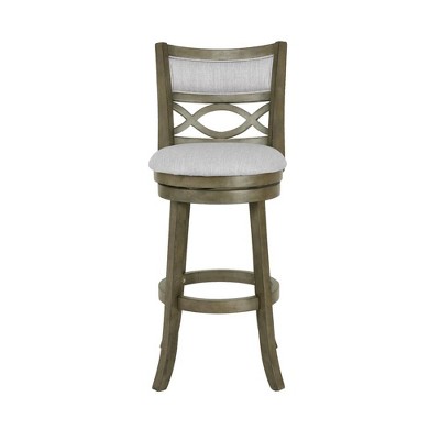 Transitional Gray Swivel Bar Stool in Solid Wood with Carved Back