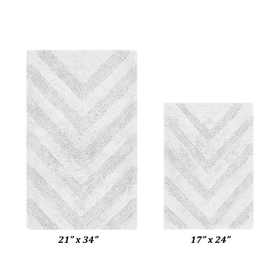 Hugo 2-Piece Bath Rug Set 100% Premium Cotton Tufted Chevron Pattern Bathmats for Bathroom, Super Soft Absorbent Machine Washable