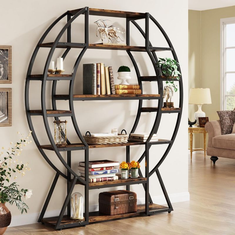 Tribesigns 6-tier Bookshelf, 69" Oval Triple Wide Bookcase, Industrial Open Display Rack Plant Stand for Living Room, Bedroom, Home Office, 5 of 10