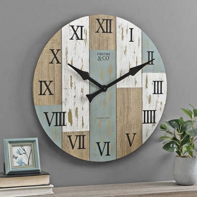 27" Timberworks Farmhouse Wall Clock Aged Teal/Shabby White - FirsTime & Co.