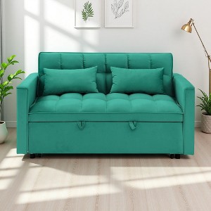 54.33" Velvet Foldable Sofa Bed with Adjustable Back & 2 Pillows - 1 of 4
