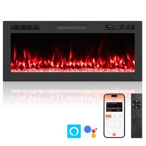 Costway 42" Smart WiFi Electric Fireplace Work with Alexa & Google Assistant & Recessed - 1 of 4