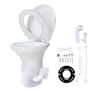 Yescom RV Camper Toilet Gravity Flush Enamel Elongated 20" High w/ Bidet Spray Caravan Enamel Toilet with Sprayer - 1 of 4