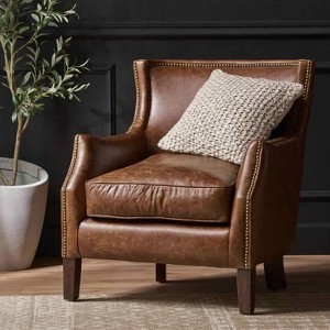 MAYEERTY Genuine Leather Single Sofa Chair, Premium Leather Cushioned Seat, Living Room Leisure Use - 1 of 4
