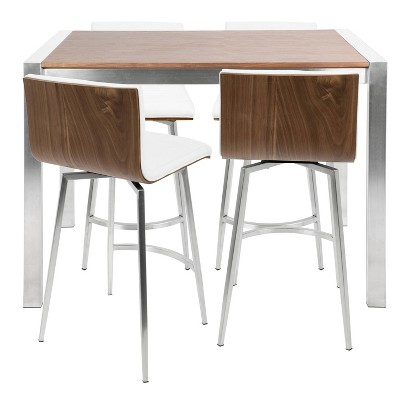 Industrial Brown Walnut and Steel 5-Piece Counter Table Set