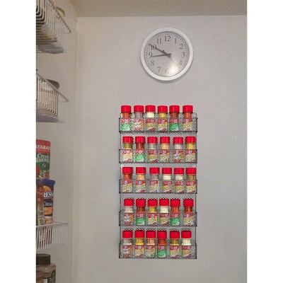 Black Metal 5-Tier Wall-Mount Spice Rack Organizer