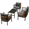 Outdoor 4 Pcs Seating Set, Multi-person Lounge Sets with Tempered Glass Table, Patio Lounge Sets with Iron Frame and PE Cushions-Coolbibila - 3 of 4