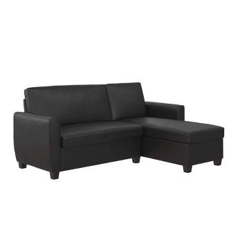 Twin Nancy Sectional Sofa Bed with Storage Faux Leather Black - Room & Joy