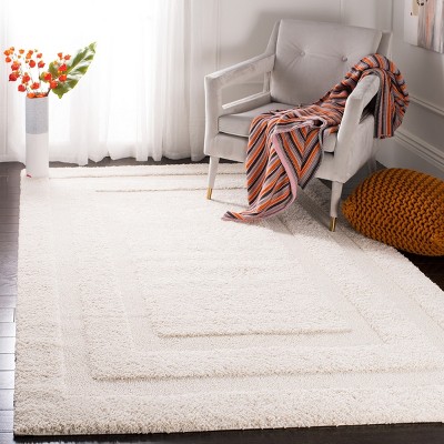 White Rectangular 6' x 9' Shag Synthetic Area Rug