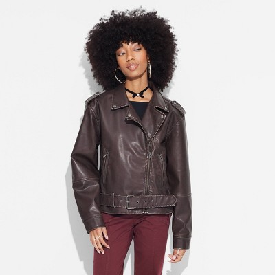 Women Faux Leather Oversized Moto Jacket - Wild Fable | eBay