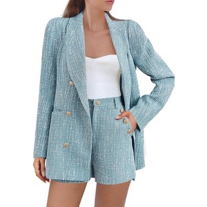 Imily Bela Women Tweed Blazer Shorts Set Double Breasted Business Suit - 1 of 4