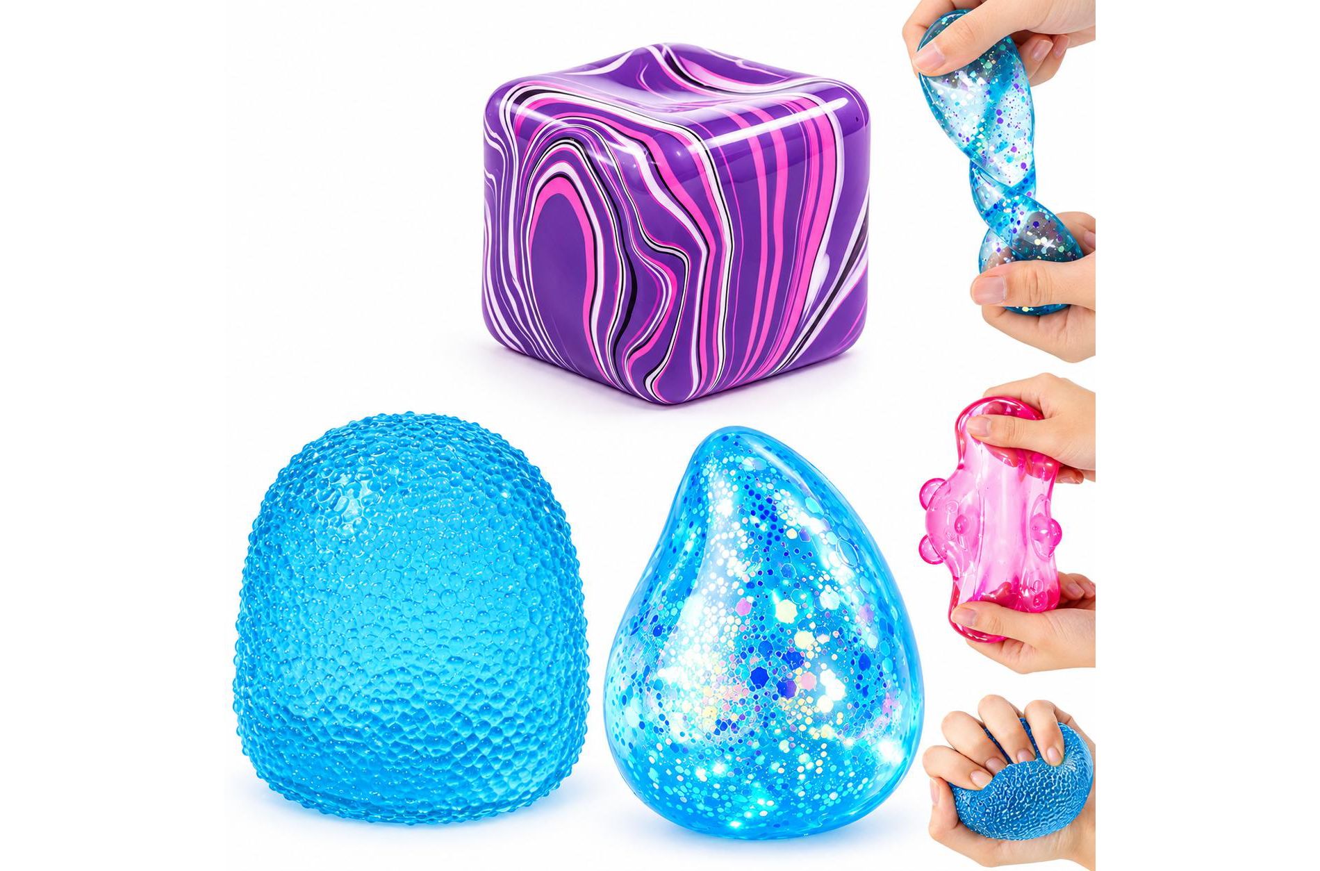 Link 3Pcs Squishy Fidget Toys, Drop, Cube, Gumdrop Squeeze Set