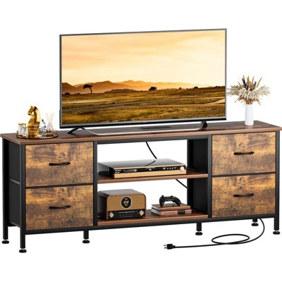 Gikpal Dresser TV Stand for 50 inch TV, Wide Dressers & Chests of Drawers with Charging Station & 4 PU Drawers Storage, Console Sofa Table for Bedroom