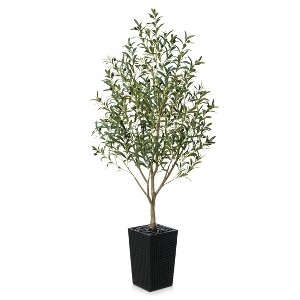 Artificial Olive Tree 5ft/6ft Tall Faux Indoor Plant - Realistic Green Leaves and Black Olives - Decorative Potted Tree for Living Room Home Office - 1 of 4