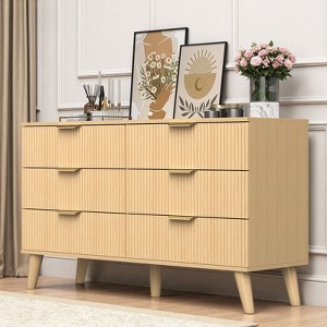 Belord 6 Drawer Double Dresser for Bedroom, Modern Wooden Dresser Chest with Golden Handles for Living Room and Entryway - 1 of 4