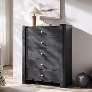 Modern 5 Drawer Dresser with Curved Profile 39.6 "Tall Wooden Chest with Golden Metal Handles Storage Cabinet for Bedroom Living Room Hallway - 1 of 4