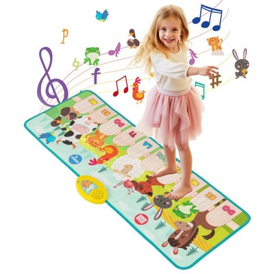 Angel Sar Kids Piano Play Mat with Animal Sounds, 10 Music Keys Foldable Keyboard Mat, Soft Portable Dance Mat for Indoor Outdoor Learning Gift
