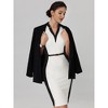 Hobemty Women's Contrast Color V Neck Short Sleeve Office Pencil Sheath Dresses - 3 of 4