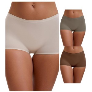 INSPIRE CHIC Women's High Waist Seamless Boyshorts Elastic Waistband Ice Silk Breathable Shorts 3 Packs - 1 of 4