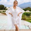 Anna-Kaci Swim Women's Mesh Knit Cover-Up with Tassel Hem and V-Neck Design- One Size Fits Most, White - 4 of 4