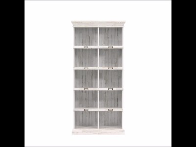 Elegant White Plank Wood Bookcase with 10 Cubbies and ID Labels