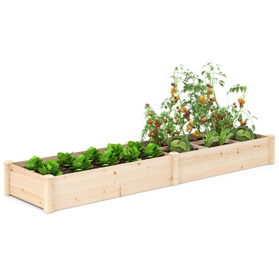 Tangkula Wooden Raised Garden Bed w/ 2 Planter Boxes Divider Open-Ended Base for Flower