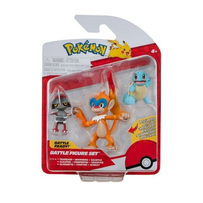 Pokemon Battle Figures 3 Pack - Features 2 inch Pawniard and Squirtle and 3 inch Monferno