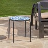 FONTOI End Table with Round Tabletop, Side Table with Mosaic-style Pattern for Home Bedroom Living Room Patio, White&Blue, 15.25"*17"*15.25" - 4 of 4