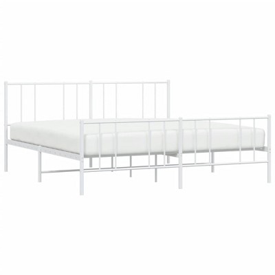 vidaXL Powder-Coated Steel Metal Bed Frame with Headboard, Footboard, Comfortable Back Support and Extra Underneath Storage Space