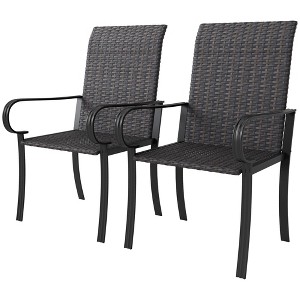 Aghana Digitals 2-Piece Brown Outdoor Dining Chairs: PE Rattan Woven, Steel Frame, High Back & - 1 of 4