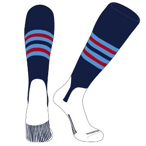 PEAR SOX OTC Baseball Softball Stirrup Socks (F, 5in) Navy, Sky Blue, Red - 1 of 3