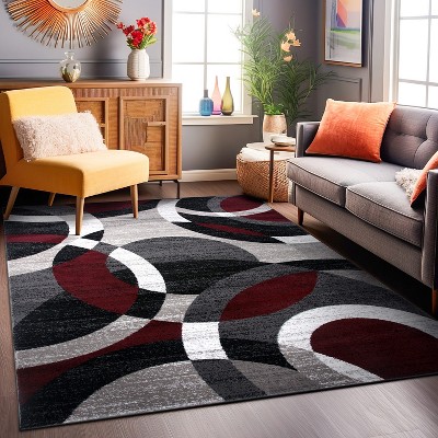 Red and Gray Geometric Circles 6' x 9' Synthetic Area Rug