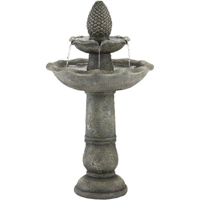 John Timberland Italian Outdoor Floor Water Fountain 35" High 2 Tiered Pineapple Bird Bath for Yard Garden Patio Deck Home