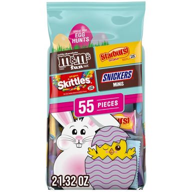 Mars M&M'S, Skittles, Snickers & Starburst Easter Basket Stuffers Variety Candy Bag - 55ct/21.32oz