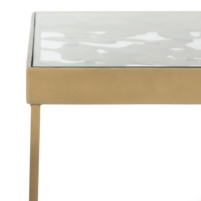 Antique Brass and Glass Leaf Square Side Table