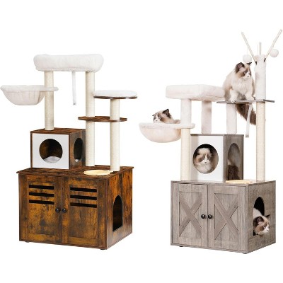 Heybly Wood Litter Box Enclosure Cat Tree