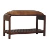 TiramisuBest Contemporary Bench in Silver Metal and Camel Faux Leather, 18.0"L Entryway Bench - 3 of 4