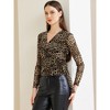 Allegra K Women's V Neck Long Sleeve Stretchy Slim Fit Party Club Leopard Wrap Shirt - image 2 of 4