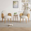 1 Piece Mid Century Modern Velvet Fabric Upholstered Accent Arm Chair,Outdoor Patio Comfy Rattan Wrapped Armrest Wooden Reading Chair-Coolbibila - 3 of 4