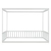 Gulches Full Size Wooden Canopy Frame Floor Bed - Fence, Guardrails, Minimalist Design, White - 3 of 4