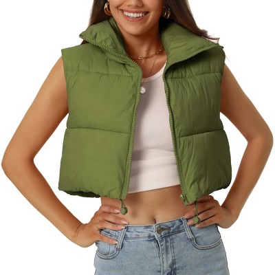 Seta T Women's High Stand Collar Lightweight Zip Puffer Crop Padded Vest :  Target