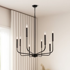 DORESshop 25 in. 8-Light Matte Black Farmhouse Minimalist Hanging Candlestick Chandelier - 1 of 4