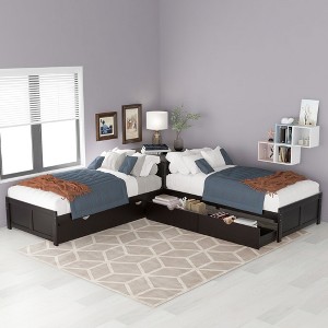 PAGED Twin Size Daybed Modern Simple L-Shaped Wooden Bed Frame with Trundle, Table and 2 Storage Drawers for Bedroom, Living Room - 1 of 4