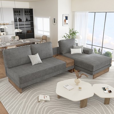 114" L-Shaped Sectional Sofa with USB Ports, Power Sockets, Storage Drawer & Reversible Chaise