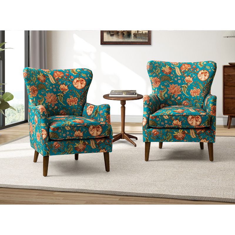 Set of 2 Nikolaus Comfy Living Room Armchair with Floral Fabric Pattern and Wingback | ARTFUL LIVING DESIGN, 2 of 11