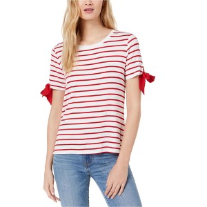 maison Jules Womens Tie-Sleeve Basic T-Shirt, Red, Large - 1 of 1