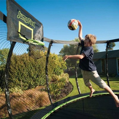 JumpFlex Black and Green Flexible Trampoline Basketball Hoop