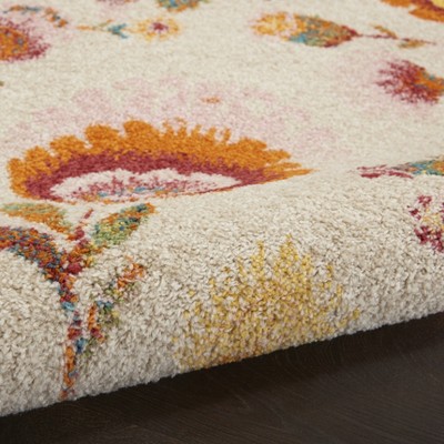 Vibrant Ivory Multicolor Floral 4' x 6' Synthetic Area Rug