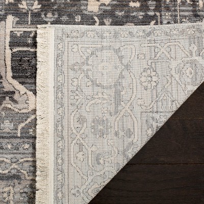 Vintage Persian Grey Charcoal Rectangular Synthetic Area Rug